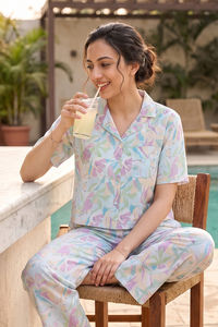 Zivame Woven Loungewear Set - Ice Water — thumbnail 1